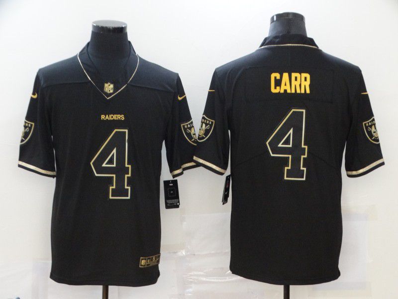Men Oakland Raiders #4 Carr Black Retro gold lettering 2020 Nike NFL Jersey
